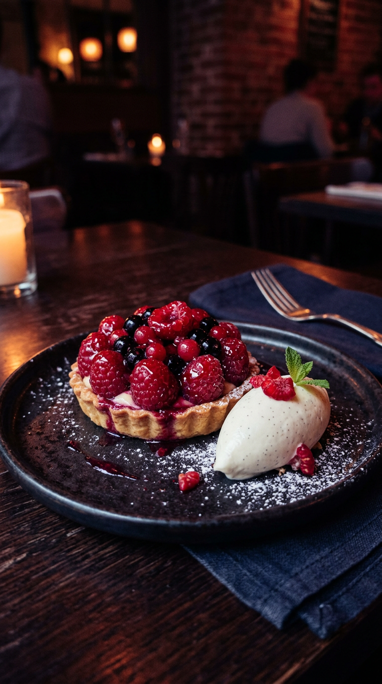 Plat d’exemple : tarte framboise, dans un cadre vertical